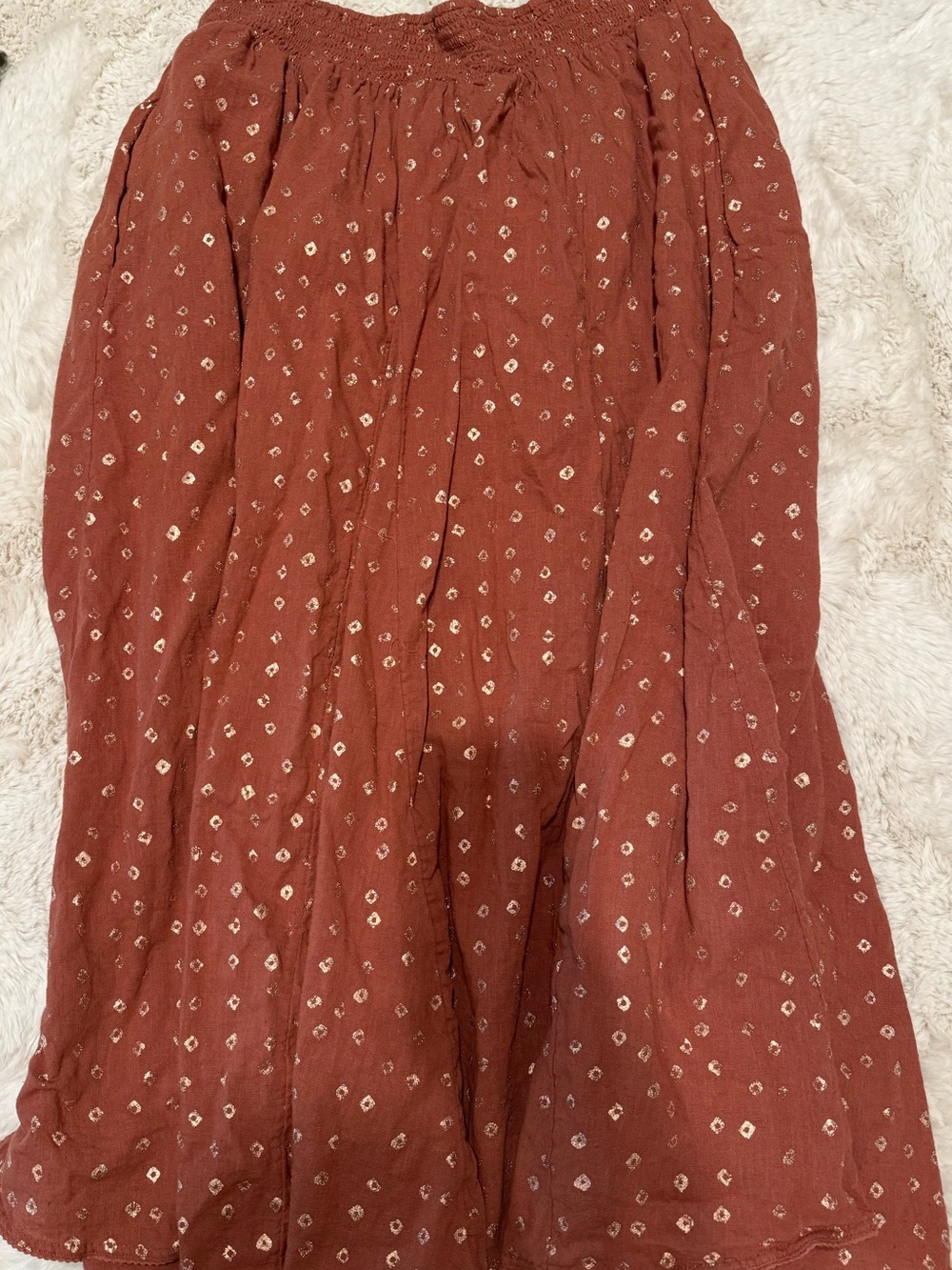 Anthropologie Rust Maxi Skirt with Metallic Dot Accents
